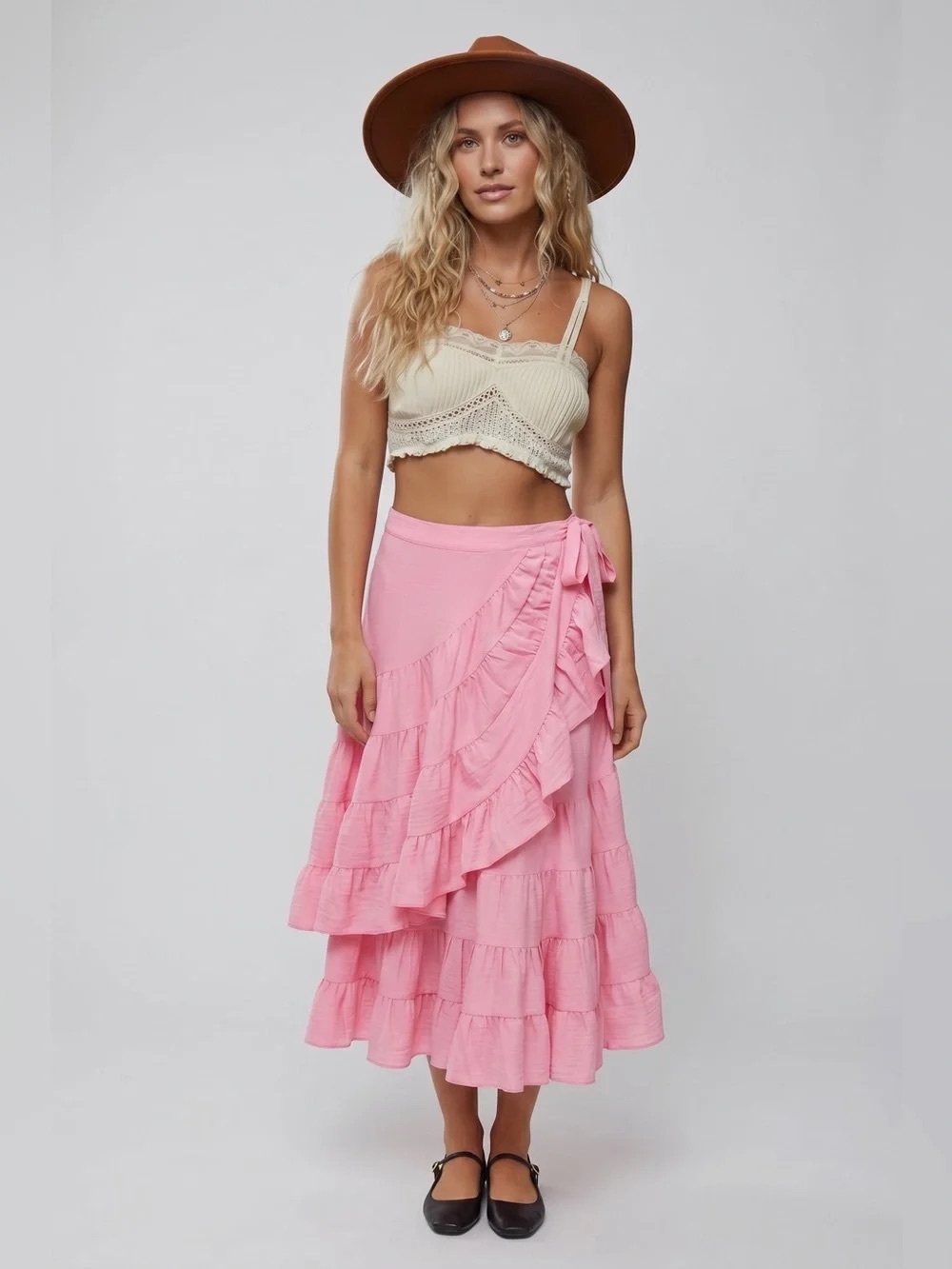 287 • Retro Pink Ruffle Wrap Skirt